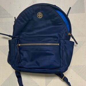 Tory Burch Midnight Blue Backpack with Gold Details